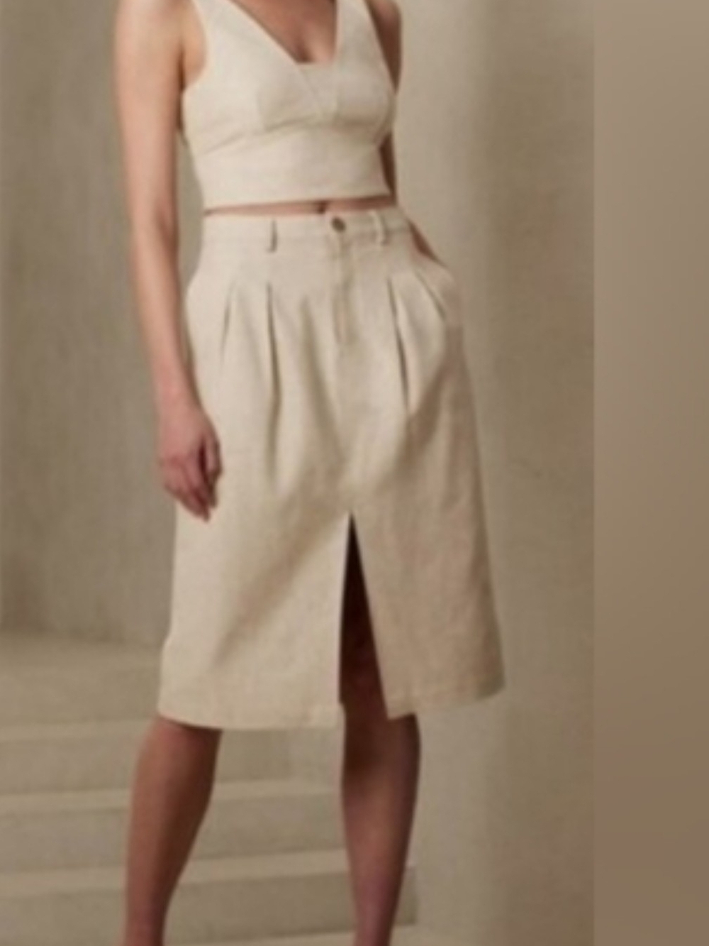 Banana Republic Factory Linen-Blend Herringbone Midi Skirt 6P. NWT